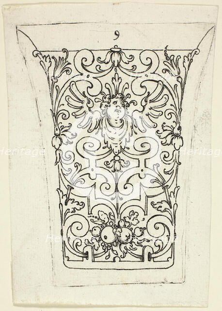 Plate 9, from twenty ornamental designs for goblets and beakers, 1604. Creator: Master AP.