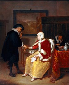 A physician taking the pulse of a young woman, while an old maid prepares gruel for her, c1660s. Creator: Gerritsz Quiringh van Brekelenkam.