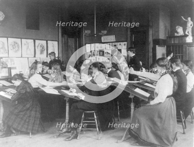 Students drawing in an art class, Western High School, Washington, D.C., (1899?). Creator: Frances Benjamin Johnston.