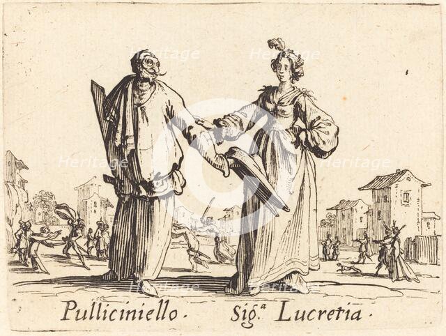 Pulliciniello and Siga. Lucretia, c. 1622. Creator: Jacques Callot.