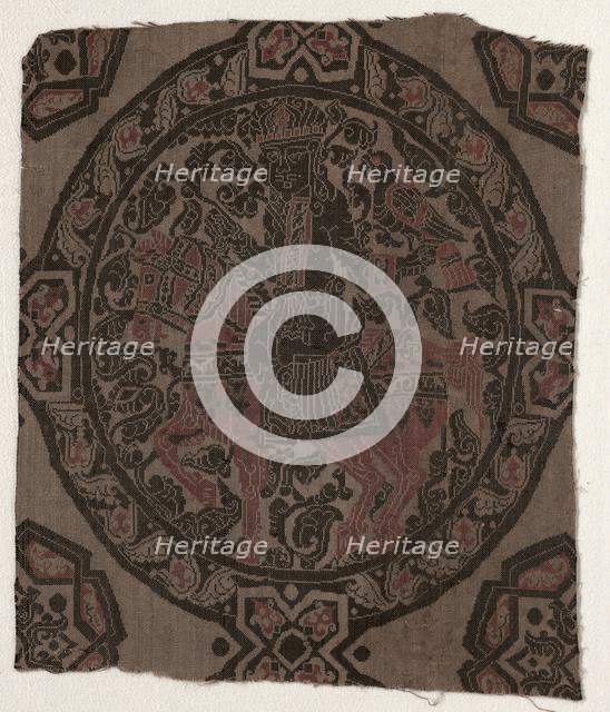 Fragment with Equestrian Falconer King, 800s. Creator: Unknown.