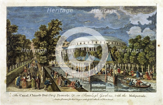 View of the Canal, Chinese Building and Rotunda in Ranelagh Gardens, Chelsea, London, c1750. Artist: Anon