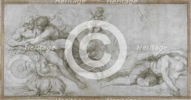 Cephalus carried off by Aurora in her Chariot (Cartoon for a fresco in the Gallery of the Palazzo Farnese, Rome), c. 1599. Artist: Carracci, Agostino (1557-1602)