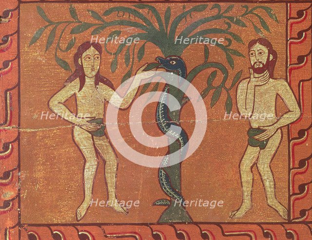 Adam and Eve with the serpent, tempera on wood, from the side of the altar of Sagas.