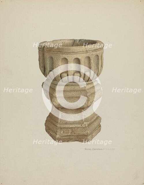 Stone Baptismal Font, c. 1940. Creator: Rose Campbell-Gerke.