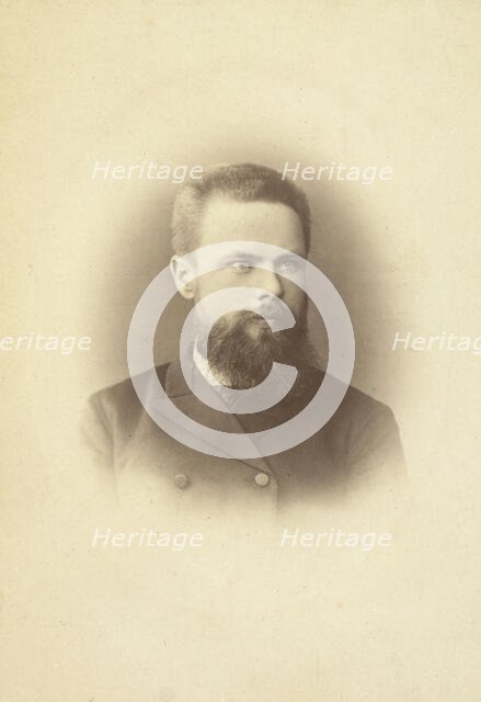 K Mikhailov, head-and-shoulders portrait, facing slightly right, between 1880 and 1886. Creator: Unknown.