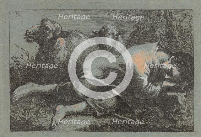 Peasant Boy Asleep near Two Sheep, 1758/1759. Creator: Francesco Londonio.