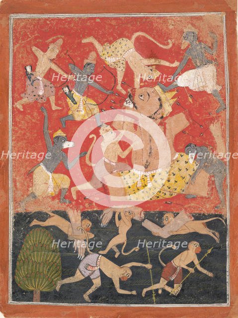 The Demon Kumbhakarna Is Defeated by Rama and Lakshmana..., ca. 1670. Creator: Unknown.