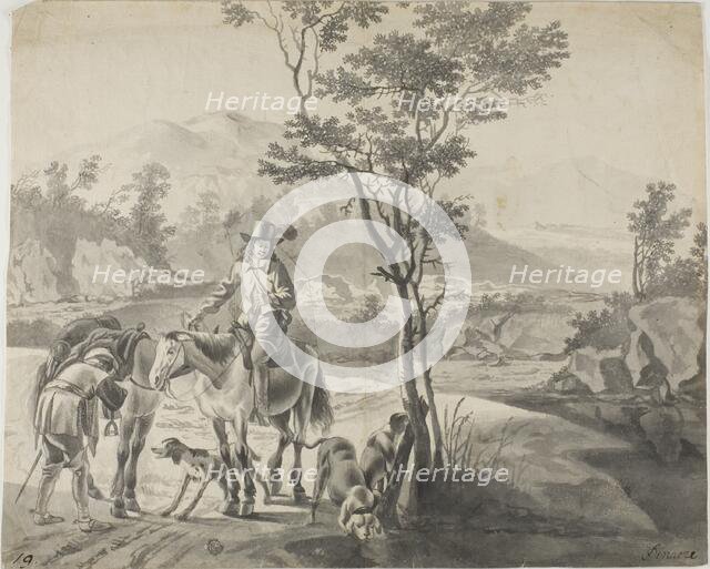 Riders and Dogs in Rocky Landscape, n.d. Creator: Unknown.