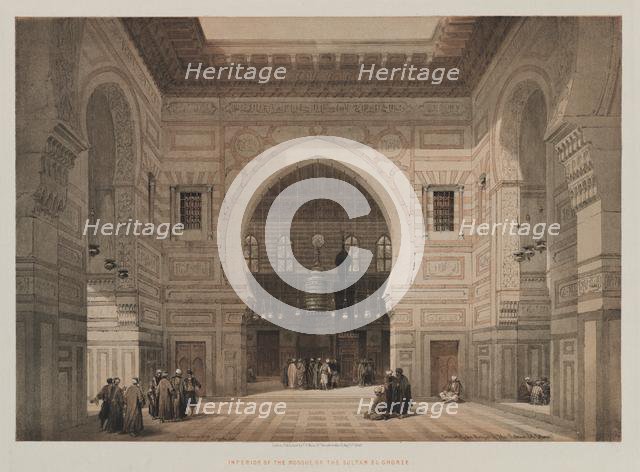 Egypt and Nubia, Volume III: Interior of the Mosque of the Sultan El Ghoree , 1849. Creator: Louis Haghe (British, 1806-1885); F.G. Moon, 20 Threadneedle Street, London.