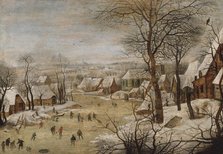 Winter Landscape with Skaters and a Bird Trap, early 17th century. Creator: Pieter Brueghel the Younger.