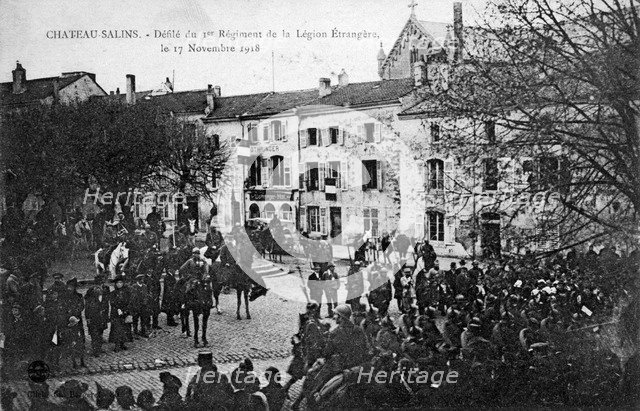 1st Regiment of the French Foreign Legion, Chateau-Salins, Moselle, France, 17 November 1918. Artist: C Bergeret