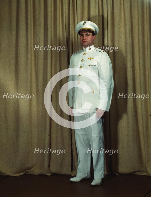 Marine Corps Major in dress white uniform, World War II, between 1941 and 1945. Creator: Howard Hollem.