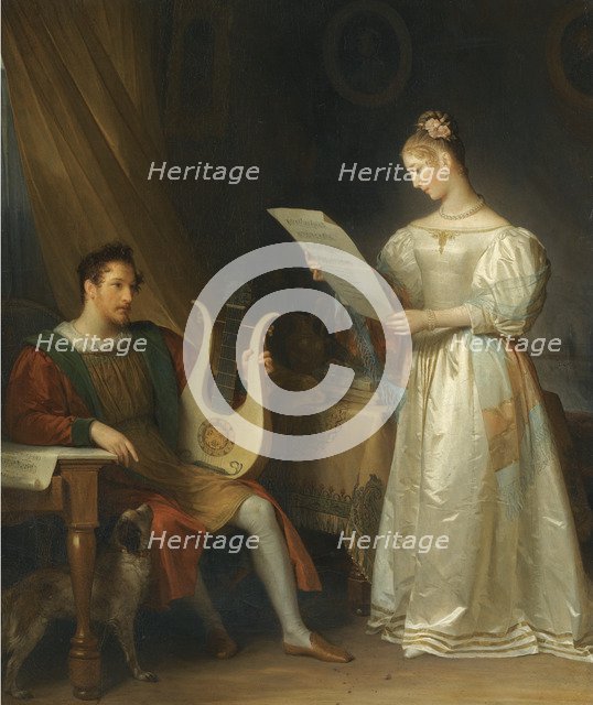 Interior with a Man holding a Lyre and a Woman with a Music Score. Artist: Gérard, Marguerite (1761-1837)