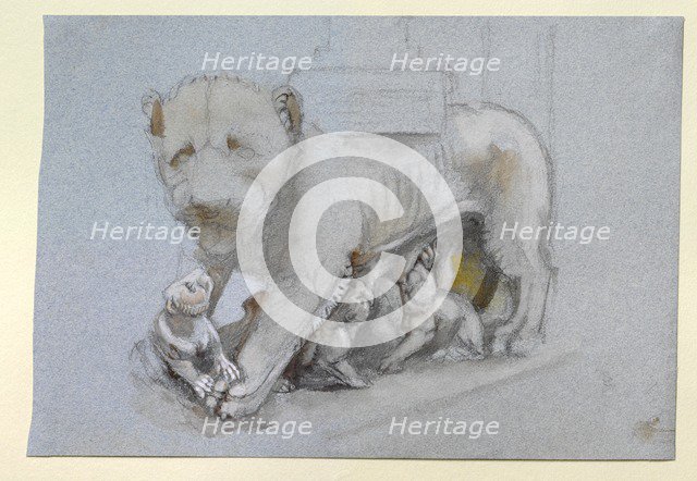 Sketch of Lioness and Cubs from Nicola Pisano's Siena Pulpit, June 1870. Artist: John Ruskin.