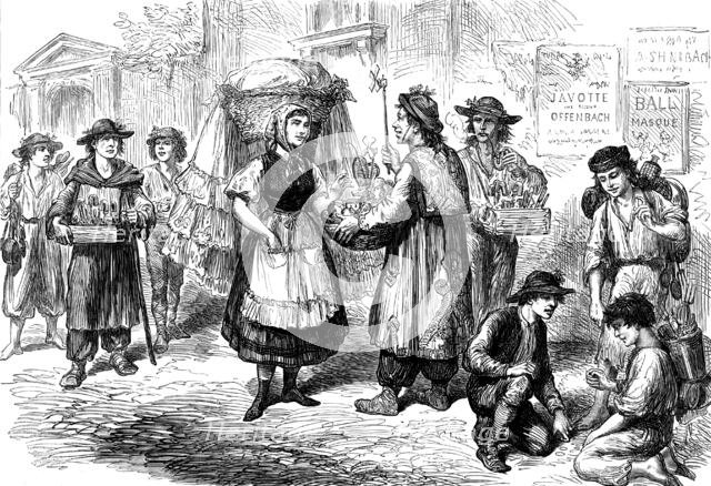 Sketches in Vienna: pedlars and laundress, 1873. Creator: Unknown.