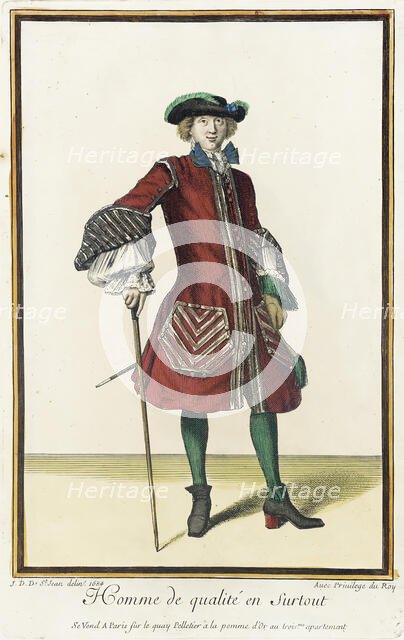 Recueil des modes de la cour de France, 'Homme de Qualité en Surtout', 1684. Creator: Jean de Dieu.