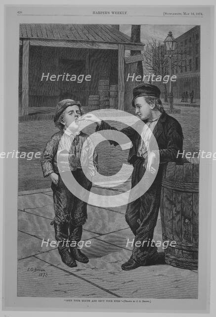 Open Your Mouth and Shut Your Eyes (Harper's Weekly), May 16, 1874. Creator: Unknown.