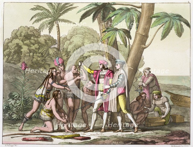 Christopher Columbus with Native Americans, 1492-1503 (c1820-1839). Artist: DK Bonatti