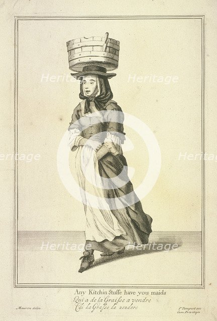 'Any Kitchin Stuffe have you maids', Cries of London, (c1688?). Artist: Pierce Tempest