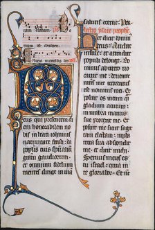 Manuscript Leaf with Initial M, from a Missal, French, ca. 1290. Creator: Unknown.