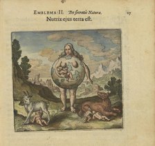 Emblem 2. The earth is his wet nurse. From "Atalanta fugiens" by Michael Maier, 1618. Creator: Merian, Matthäus, the Elder (1593-1650).