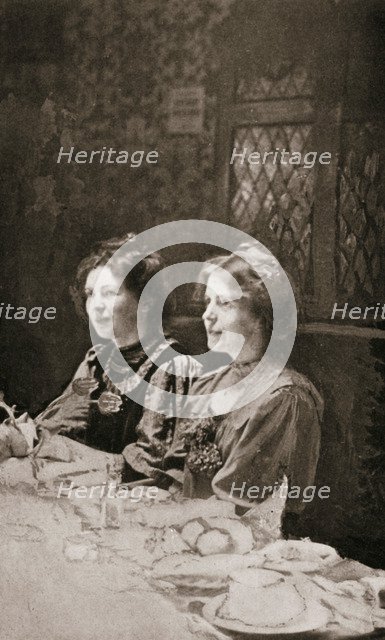 Christabel Pankhurst and Annie Kenney, British suffragettes, 1909.  Artist: GK Jones