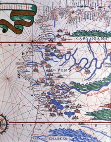Atlas of Joan Martines, Messina, 1582. Portulan chart of the West Coast of America (Peru, Ecuador…