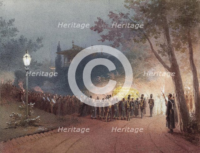 Carrying the coffin with the body of Alexander III from the Small Palace at Livadia, 1895. Artist: Zichy, Mihály (1827-1906)