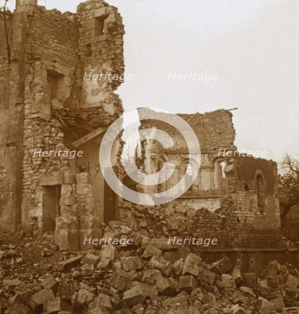 Ruined church, Trésauvaux, northern France, c1914-c1918. Artist: Unknown.