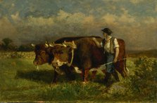 Untitled (man with two oxen), 1869. Creator: Edward Mitchell Bannister.