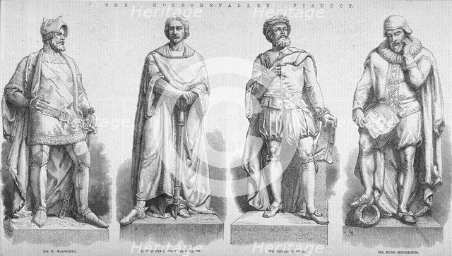 Statues on Holborn Viaduct, City of London, 1869.                                                 Artist: Anon