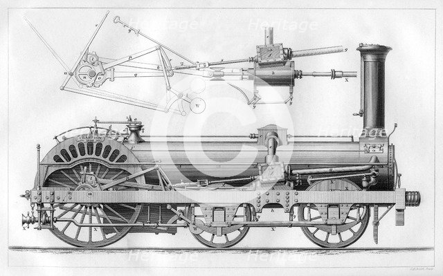 Crampton's railway locomotive engine, 1866. Artist: GB Smith