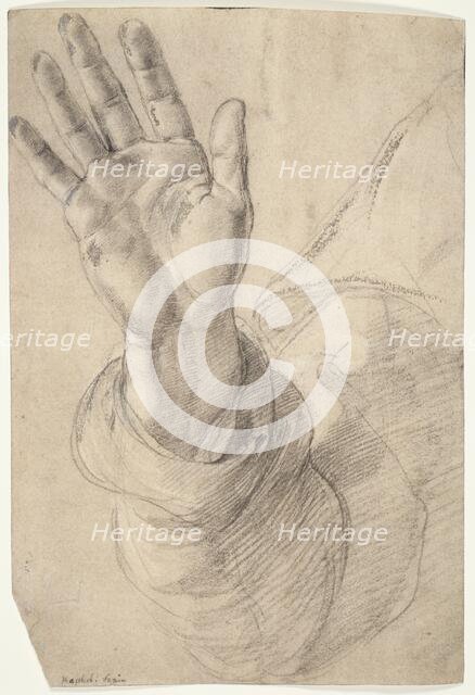 Upraised Right Hand, with Palm Facing Outward: Study for Saint Peter, 1518/20. Creator: Raphael.