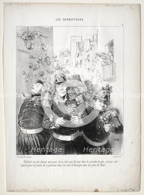 The Banqueters, plate 4: Rifolard is more charming than ever..., 1848. Creator: Honoré Daumier (French, 1808-1879).