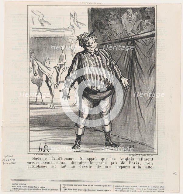 Madame Prudhomme, j'ai appris que les Anglais allaient encore disputer..., 1870. Creator: Honore Daumier.