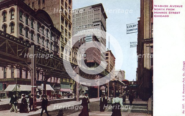 Wabash Avenue, looking north from Monroe Street, Chicago, Illinois, USA, 1907. Artist: Unknown