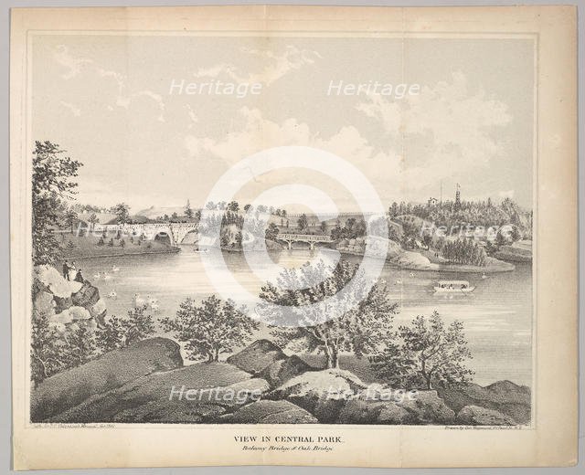 View in Central Park with Balcony Bridge and Oak Bridge (Valentine's Manual), 1861. Creator: George Hayward.