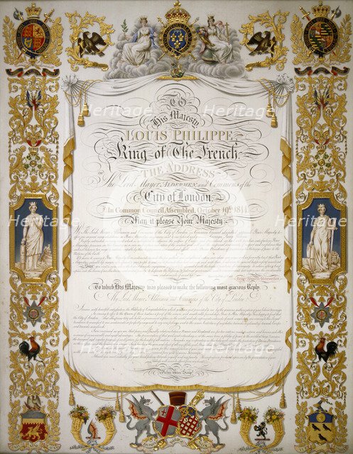 Illuminated address from the Corporation of London to Louis Philippe of France, 1844. Artist: H Dowse