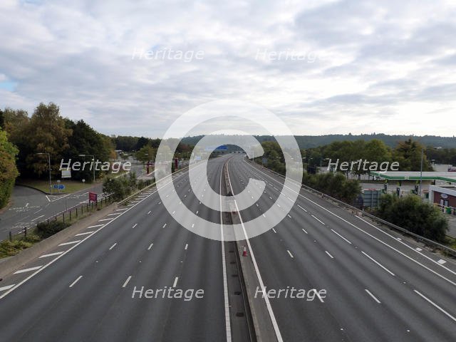 Deserted M27 Motorway due to closure for bridge demolition at Rownhams 2018. Creator: Unknown.