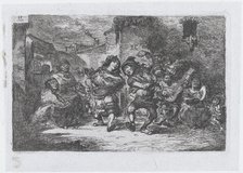 Plate 17: street musicians and dancing figures, from the series of customs and pastimes of..., 1850. Creator: Francisco Lameyer Berenguer.