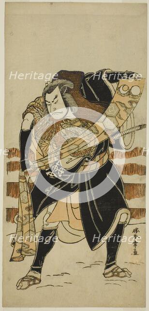 The Actor Nakamura Nakazo I as Abe no Sadato (?) in the Play Date Nishiki Tsui no Yumitori..., c1778 Creator: Shunsho.