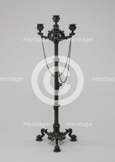Antique Style Three Light Candelabra with Chains, model n.d., cast c. 1845/1874. Creator: Antoine-Louis Barye.
