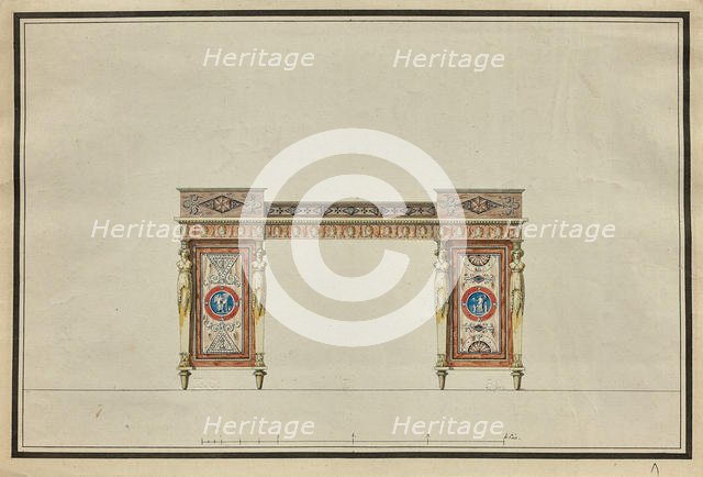 Design of a desk, c. 1800. Creator: Percier, Charles (1764-1838).
