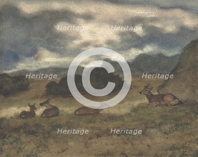 Deer in Landscape, 1810-75. Creator: Antoine-Louis Barye.