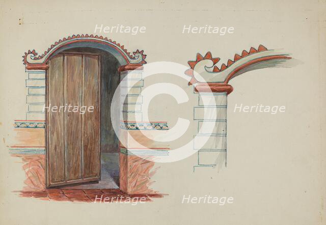 Restoration Drawing: Wall Decoration Over Doorway, Facade of Mission House, c. 1937. Creator: Robert W.R. Taylor.