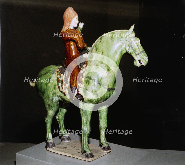 Chinese Tomb Figure of Horse and Rider, Tang Period, 8th century. Artist: Unknown.