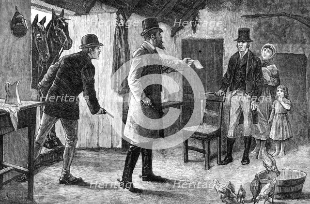 The Irish Land League Agitation: Mr. Walter Burke serving writs on his tenants, 1881. Creator: Unknown.