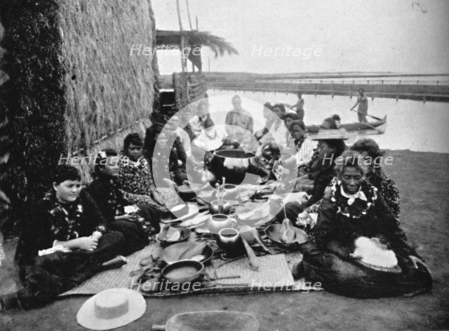 A native feast in Hawaii, showing the characteristic vessels, 1902. Artist: William H Rau.