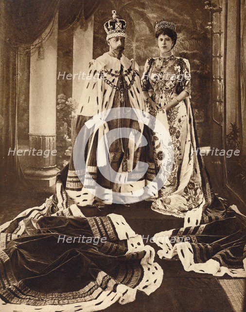 King George V and Queen Mary crowned and robed for the Delhi Durbar, 1911 (1935).  Artist: Unknown.